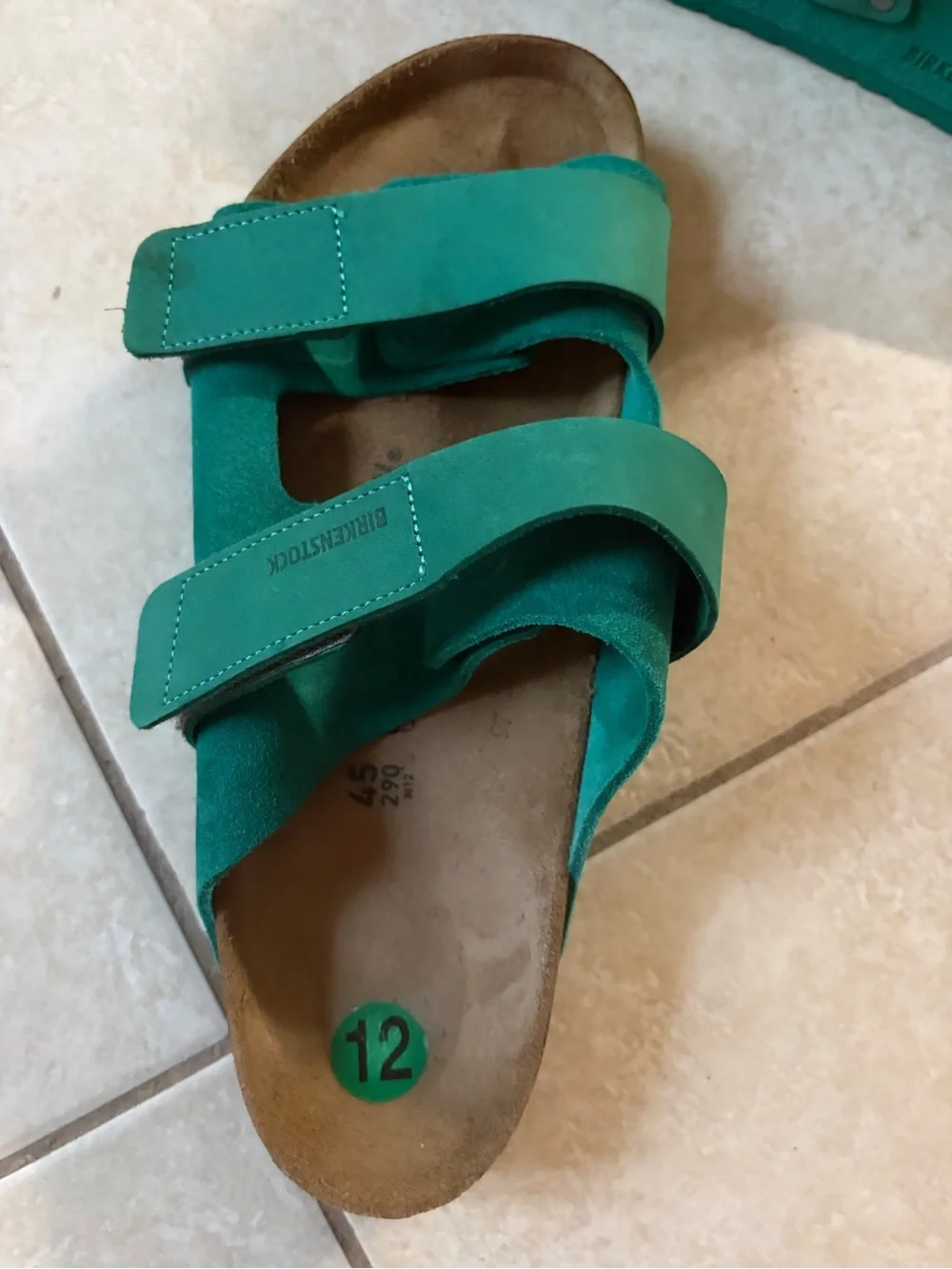 Birkenstock Uji Sandals Digital Green Genuine Leather Slide Comfort Footbed